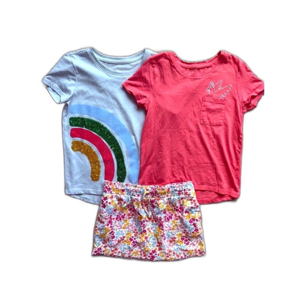Girls Summer Lot Size 7/8 Old Navy Floral Skirt Member’s Mark Rainbow Tees NWOT